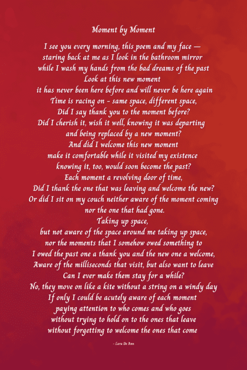 Moment by Moment - white letters on red